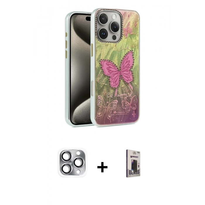 MARSİLYAN™- iPhone 16 Pro Max Kılıf Zirve Modern Prime - Siyah Bilvis Hayalet Cam Ekran Koruyucu + Pers Alüminyum Kamera Lens - GI