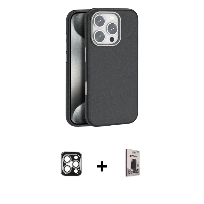 MARSİLYAN™- iPhone 16 Pro Max Kılıf Zirve Modern Prime - Siyah Bilvis Hayalet Cam Ekran Koruyucu + PVD Metal Kamera Lens - GS