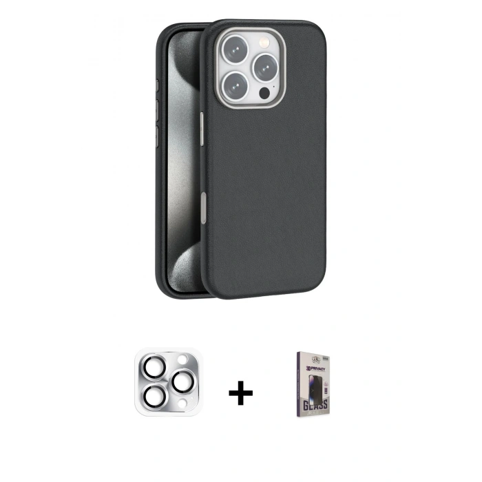 MARSİLYAN™- iPhone 16 Pro Max Kılıf Zirve Modern Prime - Siyah Bilvis Hayalet Cam Ekran Koruyucu + Pers Alüminyum Kamera Lens - GS