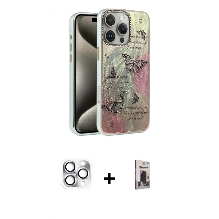 MARSİLYAN™- iPhone 16 Pro Max Kılıf Zirve Modern Prime - Siyah Bilvis Hayalet Cam Ekran Koruyucu + Pers Alüminyum Kamera Lens - GS