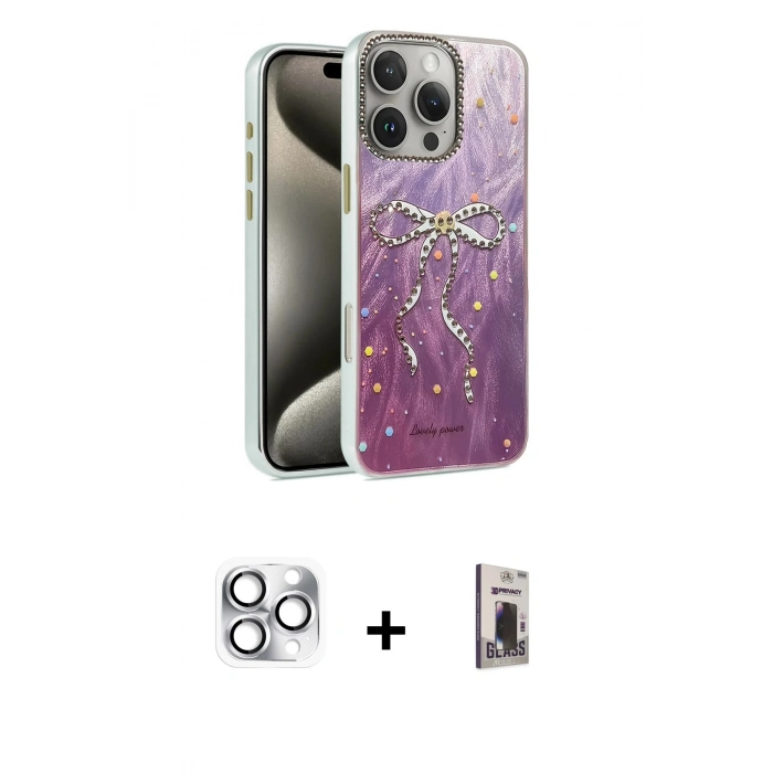 MARSİLYAN™- iPhone 16 Pro Max Kılıf Zirve Modern Prime - Siyah Bilvis Hayalet Cam Ekran Koruyucu + Pers Alüminyum Kamera Lens - GS