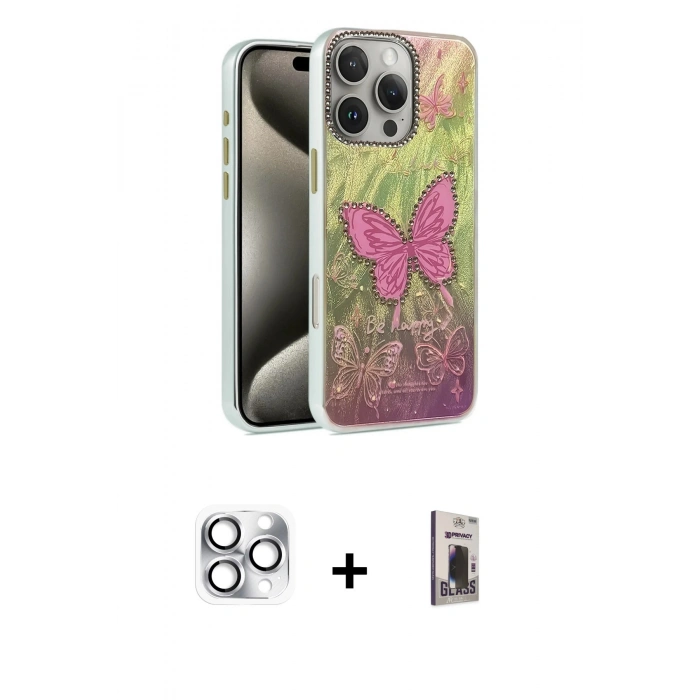 MARSİLYAN™- iPhone 16 Pro Max Kılıf Zirve Modern Prime - Siyah Bilvis Hayalet Cam Ekran Koruyucu + Pers Alüminyum Kamera Lens - GS