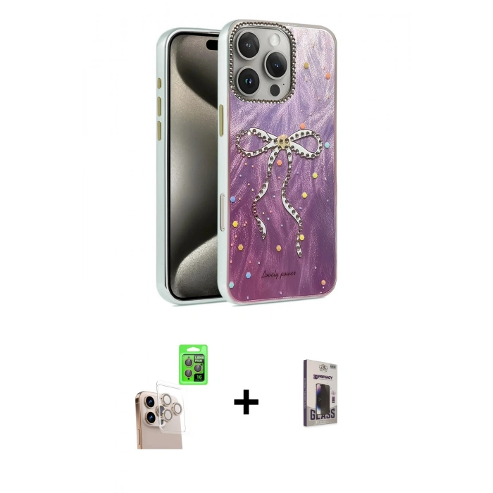 MARSİLYAN™- iPhone 16 Pro Max Kılıf Zirve Modern Prime - Siyah Bilvis Hayalet Cam Ekran Koruyucu + Raze Metal Kamera Lens - NLGY