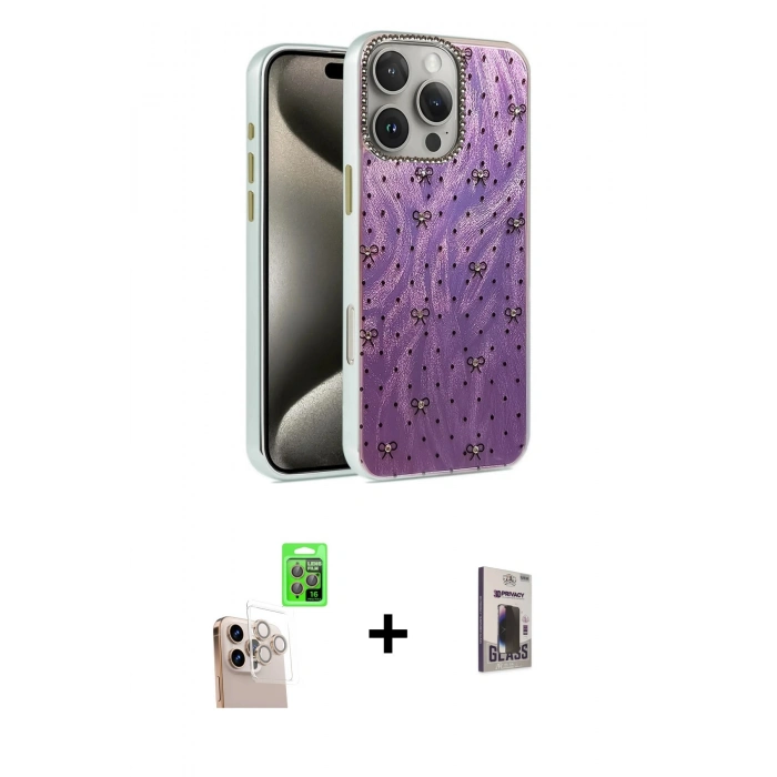 MARSİLYAN™- iPhone 16 Pro Max Kılıf Zirve Modern Prime - Siyah Bilvis Hayalet Cam Ekran Koruyucu + Raze Metal Kamera Lens - NLGY