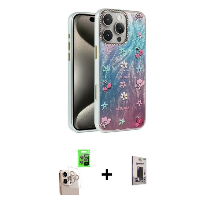 MARSİLYAN™- iPhone 16 Pro Max Kılıf Zirve Modern Prime - Siyah Bilvis Hayalet Cam Ekran Koruyucu + Raze Metal Kamera Lens - NLGY