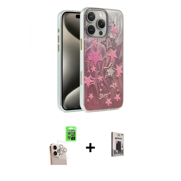 MARSİLYAN™- iPhone 16 Pro Max Kılıf Zirve Modern Prime - Siyah Bilvis Hayalet Cam Ekran Koruyucu + Raze Metal Kamera Lens - NLGY
