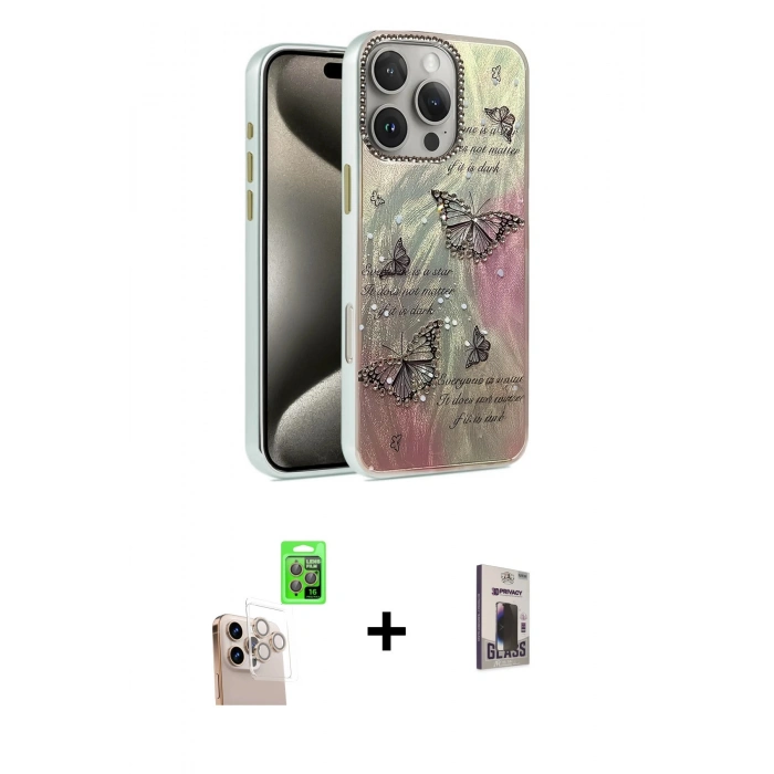 MARSİLYAN™- iPhone 16 Pro Max Kılıf Zirve Modern Prime - Siyah Bilvis Hayalet Cam Ekran Koruyucu + Raze Metal Kamera Lens - NLGY