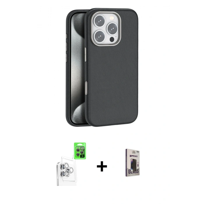 MARSİLYAN™- iPhone 16 Pro Max Kılıf Zirve Modern Prime - Siyah Bilvis Hayalet Cam Ekran Koruyucu + Raze Metal Kamera Lens - BZ