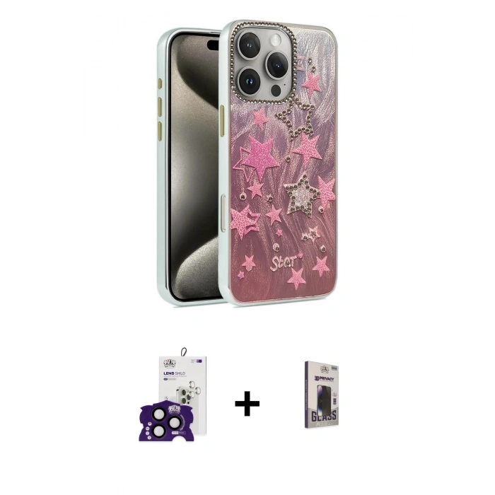 MARSİLYAN™- iPhone 16 Pro Max Kılıf Zirve Modern Prime - Siyah Bilvis Hayalet Cam Ekran Koruyucu + Bilvis Titan Kamera Lens - SH