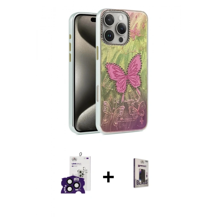 MARSİLYAN™- iPhone 16 Pro Max Kılıf Zirve Modern Prime - Siyah Bilvis Hayalet Cam Ekran Koruyucu + Bilvis Titan Kamera Lens - SH