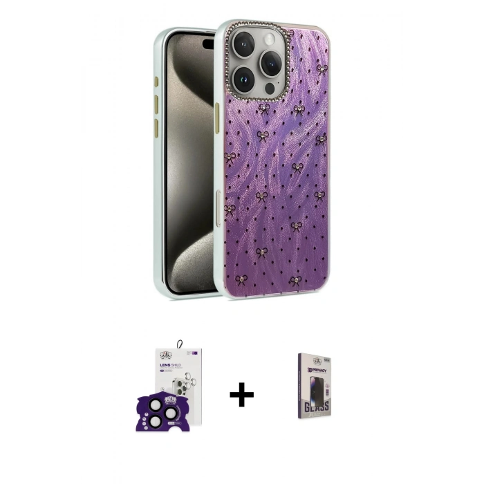 MARSİLYAN™- iPhone 16 Pro Max Kılıf Zirve Modern Prime - Siyah Bilvis Hayalet Cam Ekran Koruyucu + Bilvis Titan Kamera Lens - SH