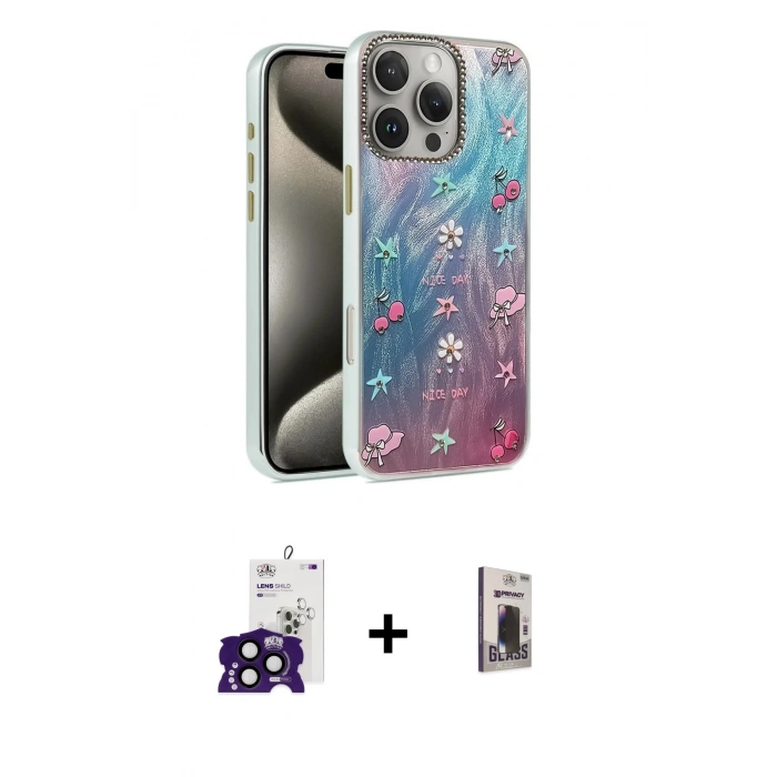 MARSİLYAN™- iPhone 16 Pro Max Kılıf Zirve Modern Prime - Siyah Bilvis Hayalet Cam Ekran Koruyucu + Bilvis Titan Kamera Lens - SH