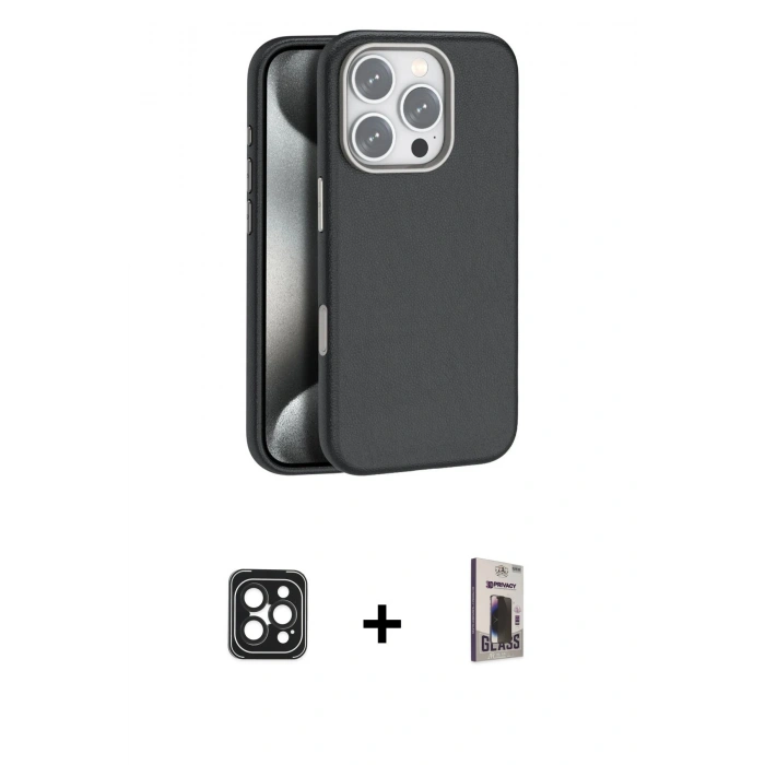 MARSİLYAN™- iPhone 16 Pro Max Kılıf Zirve Modern Prime - Siyah Bilvis Hayalet Cam Ekran Koruyucu + PVD Metal Kamera Lens - SH