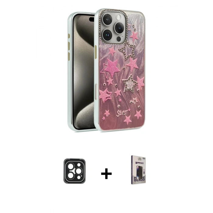 MARSİLYAN™- iPhone 16 Pro Max Kılıf Zirve Modern Prime - Siyah Bilvis Hayalet Cam Ekran Koruyucu + PVD Metal Kamera Lens - SH