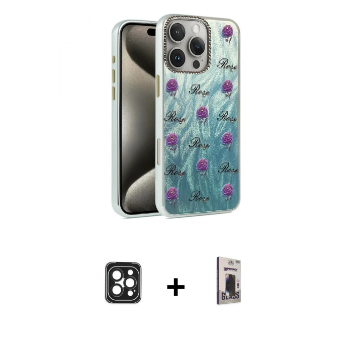 MARSİLYAN™- iPhone 16 Pro Max Kılıf Zirve Modern Prime - Siyah Bilvis Hayalet Cam Ekran Koruyucu + PVD Metal Kamera Lens - SH