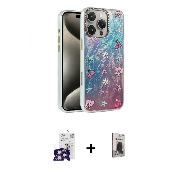 MARSİLYAN™- iPhone 16 Pro Max Kılıf Zirve Modern Prime - Siyah Bilvis Hayalet Cam Ekran Koruyucu + Bilvis Titan Kamera Lens - TMGI