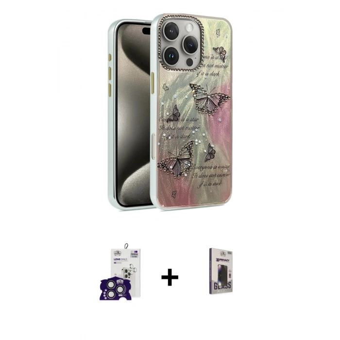 MARSİLYAN™- iPhone 16 Pro Max Kılıf Zirve Modern Prime - Siyah Bilvis Hayalet Cam Ekran Koruyucu + Bilvis Titan Kamera Lens - TMGI