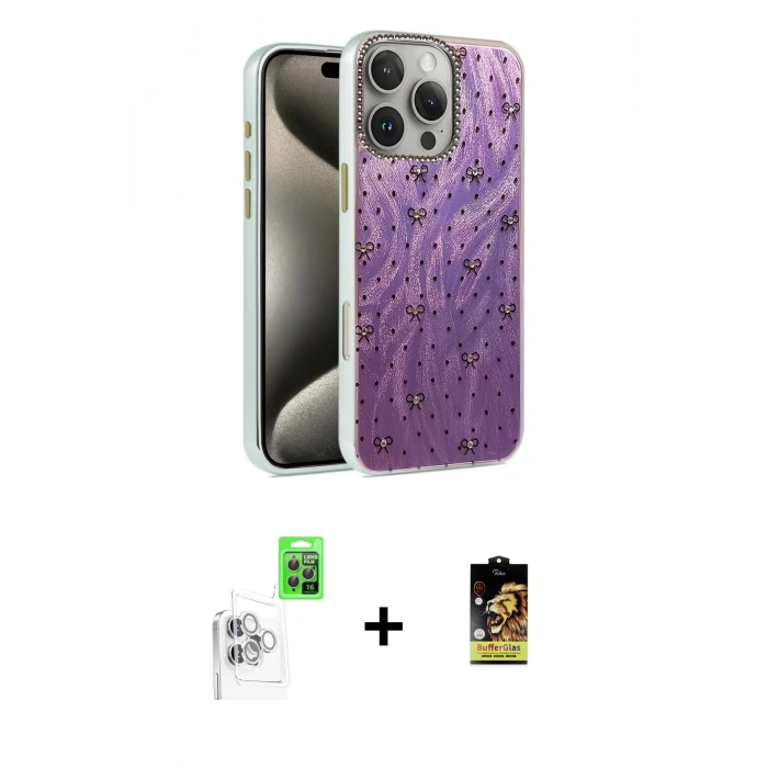 MARSİLYAN™- iPhone 16 Pro Max Kılıf Zirve Modern Prime - Siyah Buffer Cam Ekran Koruyucu + Beyaz Raze Metal Kamera Lens