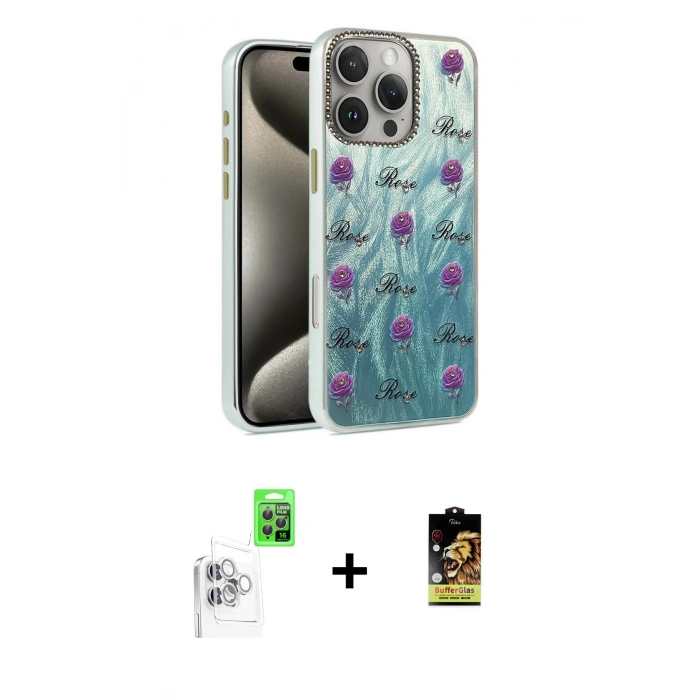 MARSİLYAN™- iPhone 16 Pro Max Kılıf Zirve Modern Prime - Siyah Buffer Cam Ekran Koruyucu + Beyaz Raze Metal Kamera Lens