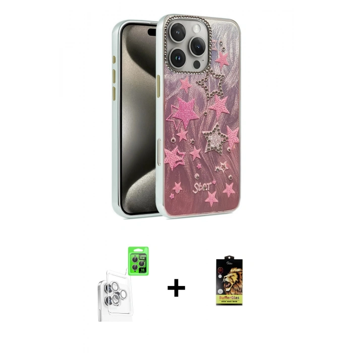 MARSİLYAN™- iPhone 16 Pro Max Kılıf Zirve Modern Prime - Siyah Buffer Cam Ekran Koruyucu + Beyaz Raze Metal Kamera Lens
