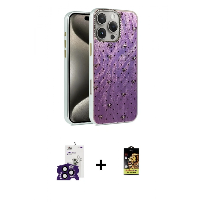 MARSİLYAN™- iPhone 16 Pro Max Kılıf Zirve Modern Prime - Siyah Buffer Cam Ekran Koruyucu + Bilvis Titan Kamera Lens - SH