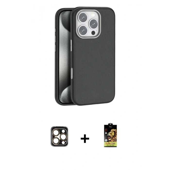 MARSİLYAN™- iPhone 16 Pro Max Kılıf Zirve Modern Prime - Siyah Buffer Cam Ekran Koruyucu + PVD Metal Kamera Lens - GD
