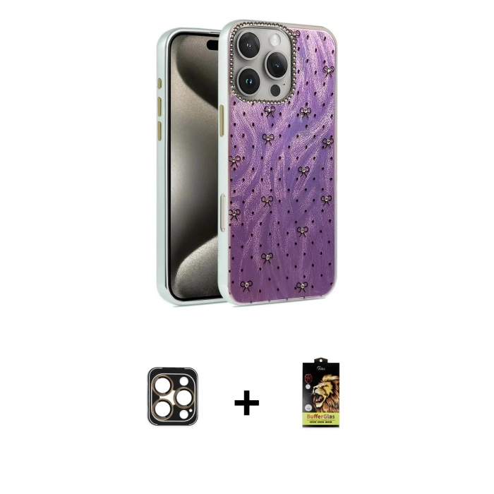 MARSİLYAN™- iPhone 16 Pro Max Kılıf Zirve Modern Prime - Siyah Buffer Cam Ekran Koruyucu + Gold PVD Metal Kamera Lens