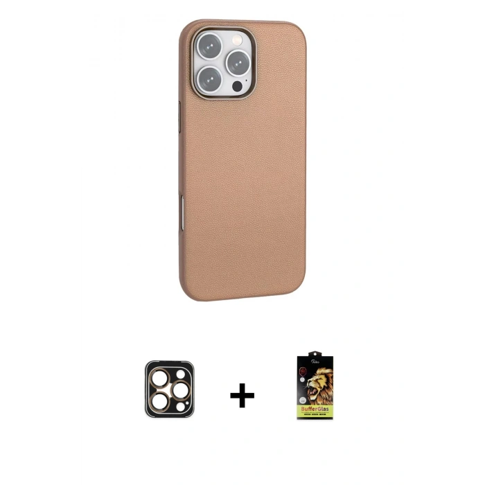 MARSİLYAN™- iPhone 16 Pro Max Kılıf Zirve Modern Prime - Siyah Buffer Cam Ekran Koruyucu + PVD Metal Kamera Lens - GD