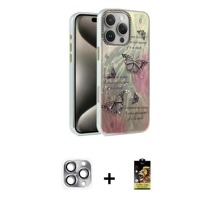 MARSİLYAN™- iPhone 16 Pro Max Kılıf Zirve Modern Prime - Siyah Buffer Cam Ekran Koruyucu + Pers Alüminyum Kamera Lens - GI