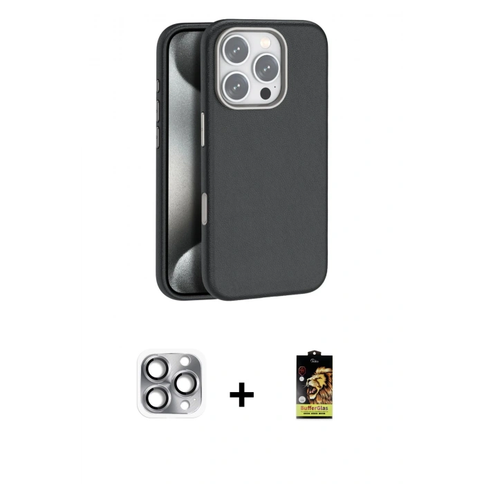 MARSİLYAN™- iPhone 16 Pro Max Kılıf Zirve Modern Prime - Siyah Buffer Cam Ekran Koruyucu + Pers Alüminyum Kamera Lens - GI