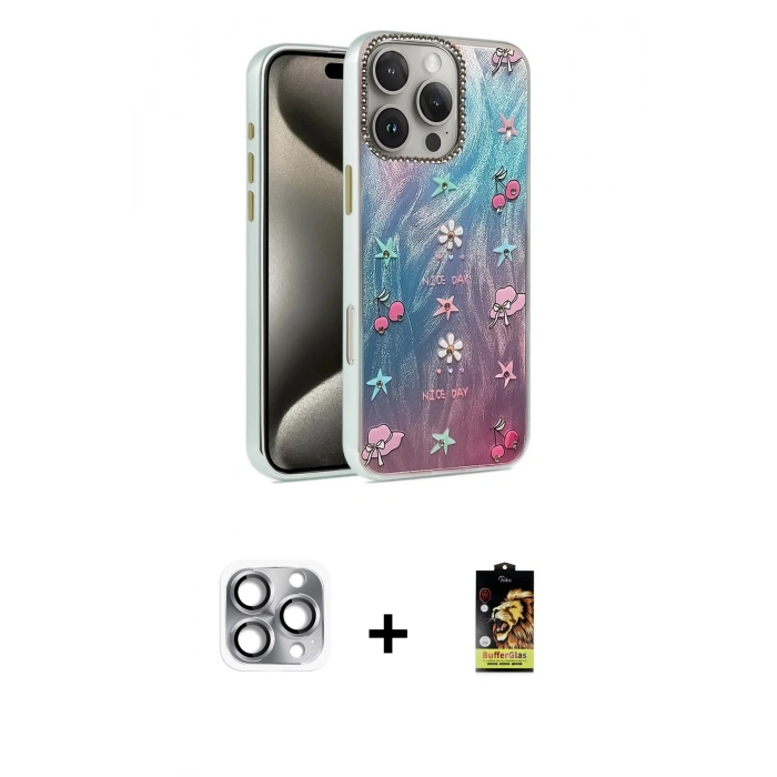 MARSİLYAN™- iPhone 16 Pro Max Kılıf Zirve Modern Prime - Siyah Buffer Cam Ekran Koruyucu + Pers Alüminyum Kamera Lens - GI
