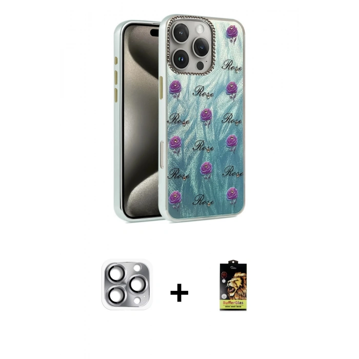MARSİLYAN™- iPhone 16 Pro Max Kılıf Zirve Modern Prime - Siyah Buffer Cam Ekran Koruyucu + Pers Alüminyum Kamera Lens - GI