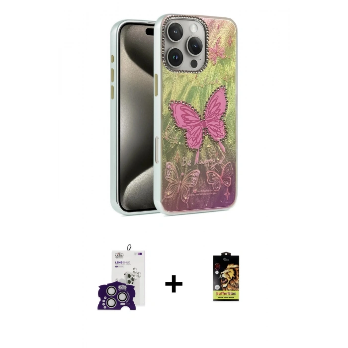 MARSİLYAN™- iPhone 16 Pro Max Kılıf Zirve Modern Prime - Siyah Buffer Cam Ekran Koruyucu + Bilvis Titan Kamera Lens - GS
