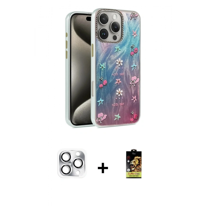 MARSİLYAN™- iPhone 16 Pro Max Kılıf Zirve Modern Prime - Siyah Buffer Cam Ekran Koruyucu + Pers Alüminyum Kamera Lens - GS