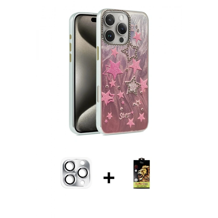 MARSİLYAN™- iPhone 16 Pro Max Kılıf Zirve Modern Prime - Siyah Buffer Cam Ekran Koruyucu + Pers Alüminyum Kamera Lens - GS