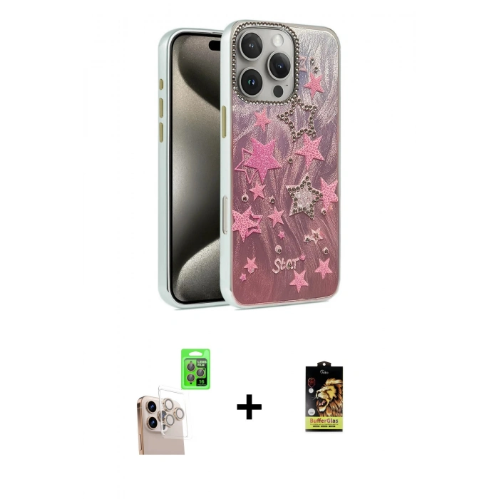 MARSİLYAN™- iPhone 16 Pro Max Kılıf Zirve Modern Prime - Siyah Buffer Cam Ekran Koruyucu + Natural Grey Raze Metal Kamera Lens