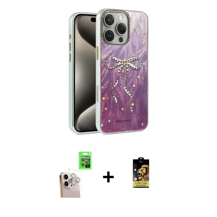 MARSİLYAN™- iPhone 16 Pro Max Kılıf Zirve Modern Prime - Siyah Buffer Cam Ekran Koruyucu + Natural Grey Raze Metal Kamera Lens