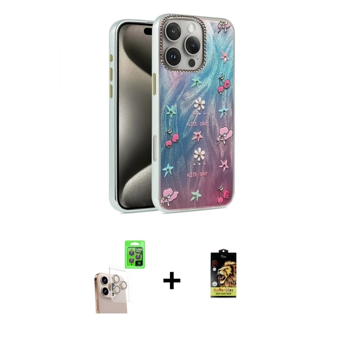 MARSİLYAN™- iPhone 16 Pro Max Kılıf Zirve Modern Prime - Siyah Buffer Cam Ekran Koruyucu + Natural Grey Raze Metal Kamera Lens