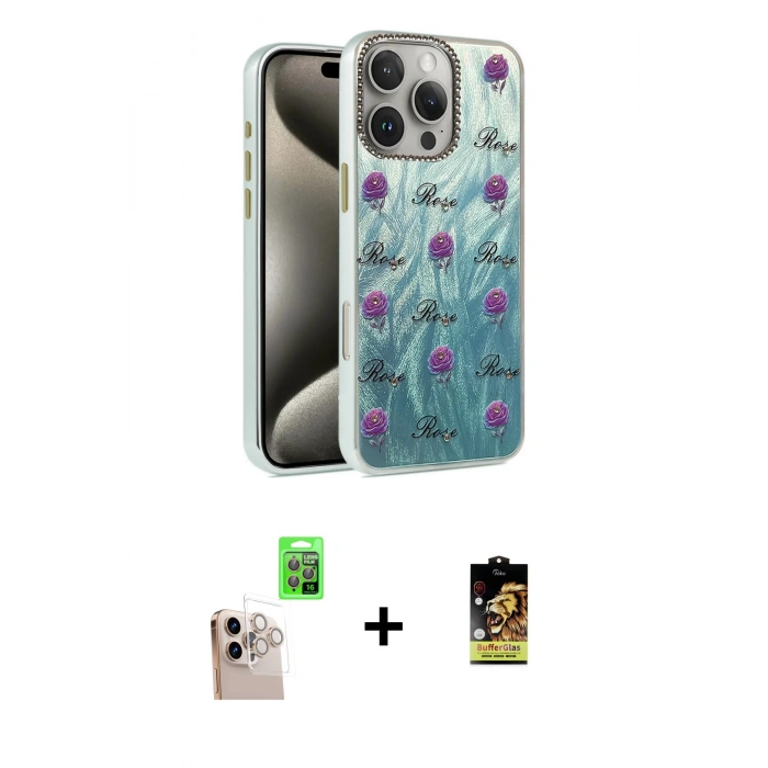 MARSİLYAN™- iPhone 16 Pro Max Kılıf Zirve Modern Prime - Siyah Buffer Cam Ekran Koruyucu + Natural Grey Raze Metal Kamera Lens