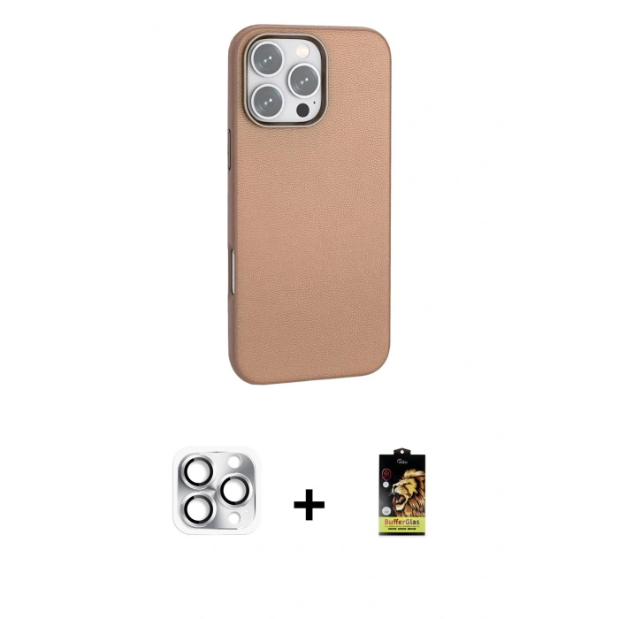 MARSİLYAN™- iPhone 16 Pro Max Kılıf Zirve Modern Prime - Siyah Buffer Cam Ekran Koruyucu + Pers Alüminyum Kamera Lens - GS