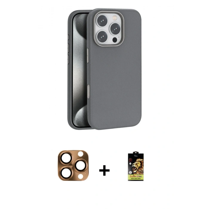 MARSİLYAN™- iPhone 16 Pro Max Kılıf Zirve Modern Prime - Siyah Buffer Cam Ekran Koruyucu + Pers Alüminyum Kamera Lens - CLTM