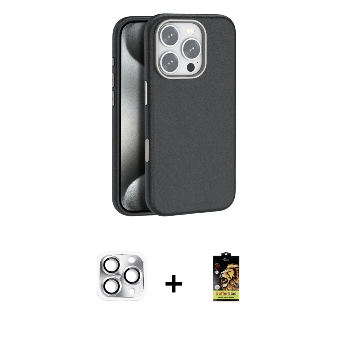 MARSİLYAN™- iPhone 16 Pro Max Kılıf Zirve Modern Prime - Siyah Buffer Cam Ekran Koruyucu + Pers Alüminyum Kamera Lens - GS