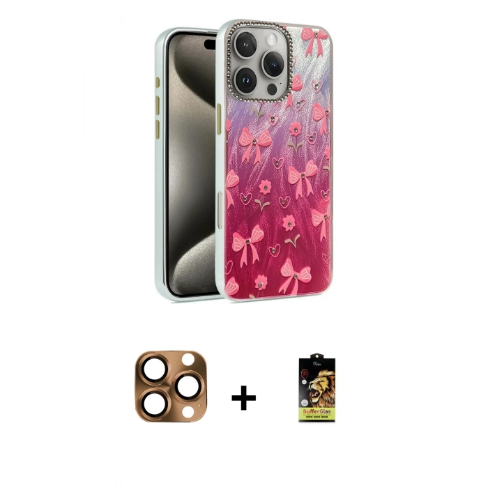 MARSİLYAN™- iPhone 16 Pro Max Kılıf Zirve Modern Prime - Siyah Buffer Cam Ekran Koruyucu + Pers Alüminyum Kamera Lens - CLTM