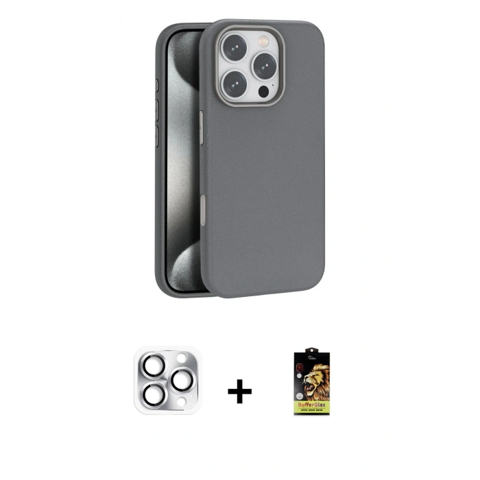 MARSİLYAN™- iPhone 16 Pro Max Kılıf Zirve Modern Prime - Siyah Buffer Cam Ekran Koruyucu + Pers Alüminyum Kamera Lens - GS