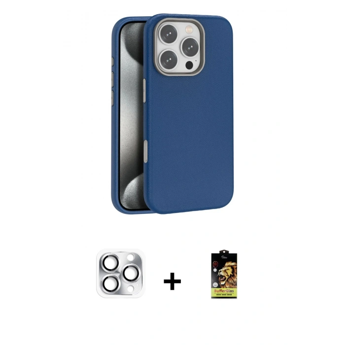 MARSİLYAN™- iPhone 16 Pro Max Kılıf Zirve Modern Prime - Siyah Buffer Cam Ekran Koruyucu + Pers Alüminyum Kamera Lens - GS
