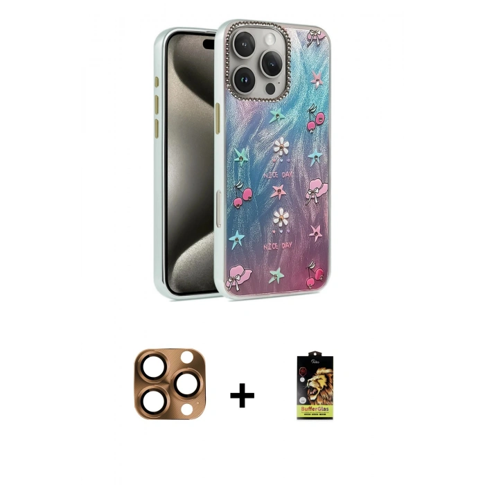 MARSİLYAN™- iPhone 16 Pro Max Kılıf Zirve Modern Prime - Siyah Buffer Cam Ekran Koruyucu + Pers Alüminyum Kamera Lens - CLTM