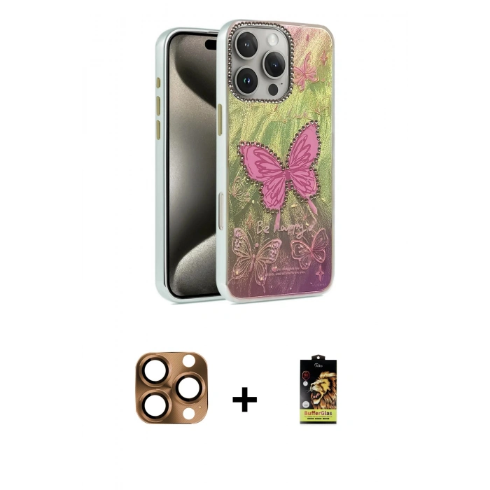 MARSİLYAN™- iPhone 16 Pro Max Kılıf Zirve Modern Prime - Siyah Buffer Cam Ekran Koruyucu + Pers Alüminyum Kamera Lens - CLTM