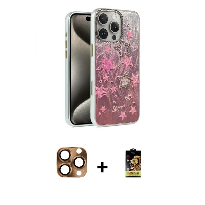 MARSİLYAN™- iPhone 16 Pro Max Kılıf Zirve Modern Prime - Siyah Buffer Cam Ekran Koruyucu + Pers Alüminyum Kamera Lens - CLTM