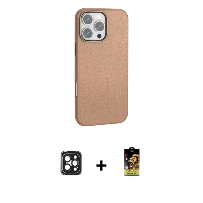 MARSİLYAN™- iPhone 16 Pro Max Kılıf Zirve Modern Prime - Siyah Buffer Cam Ekran Koruyucu + PVD Metal Kamera Lens - SH