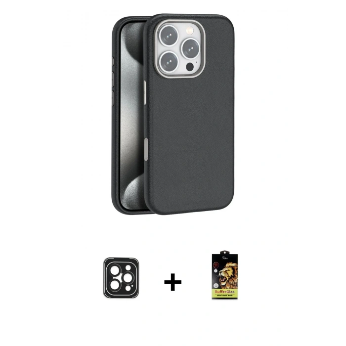 MARSİLYAN™- iPhone 16 Pro Max Kılıf Zirve Modern Prime - Siyah Buffer Cam Ekran Koruyucu + PVD Metal Kamera Lens - SH